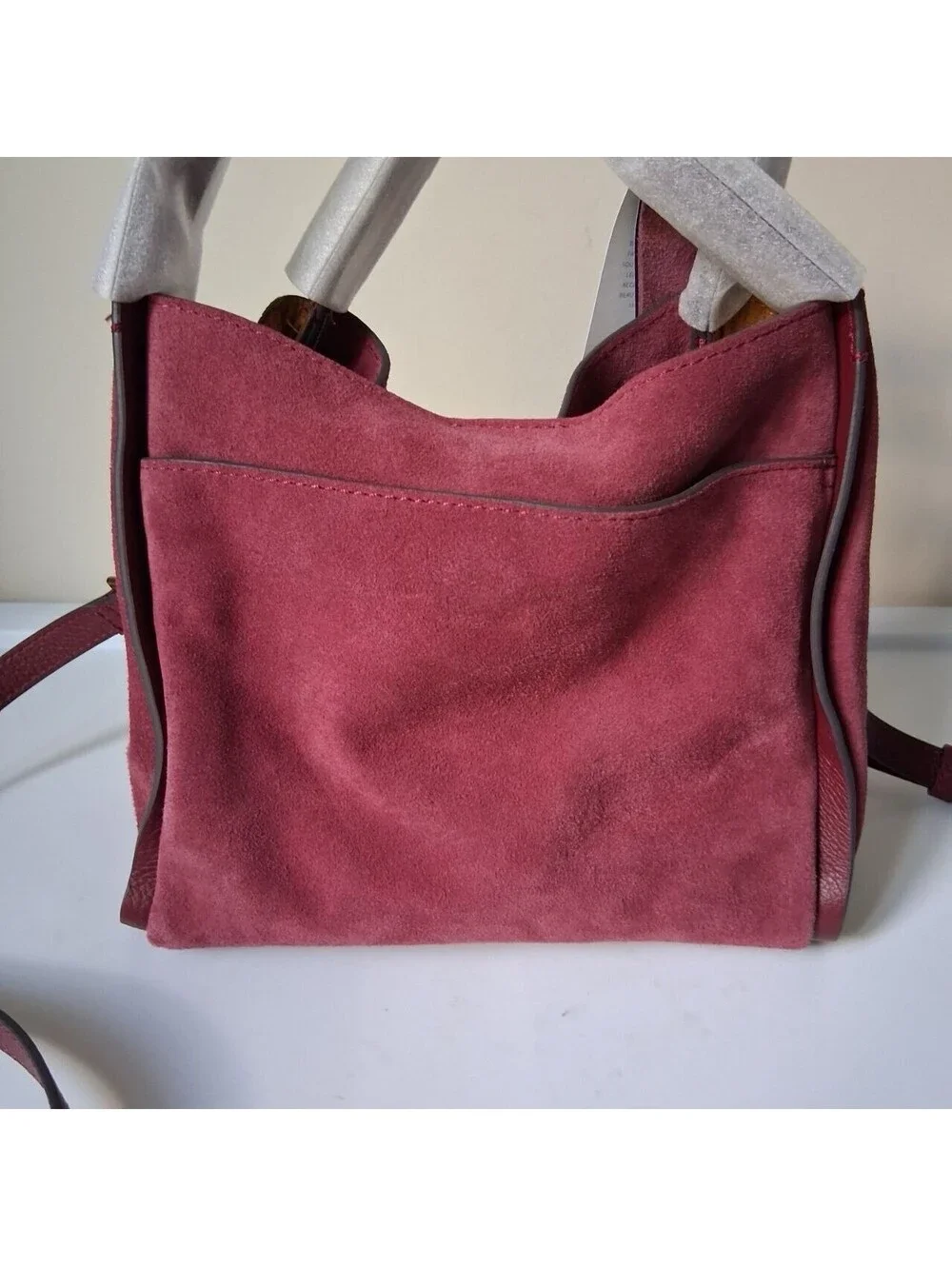 American Leather Co. Auburn Convertible Crossbody Satchel Dark Cherry Suede NWT